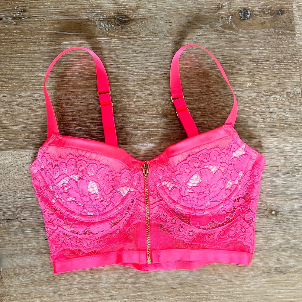 Victoria's Secret Hot Pink Lace Zip-Front Bralette